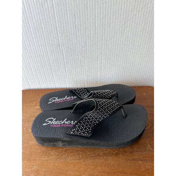 Skechers Women Slip On Thong Wedge Sandals Black  Sz 10 sku 2775 - Picture 2 of 12